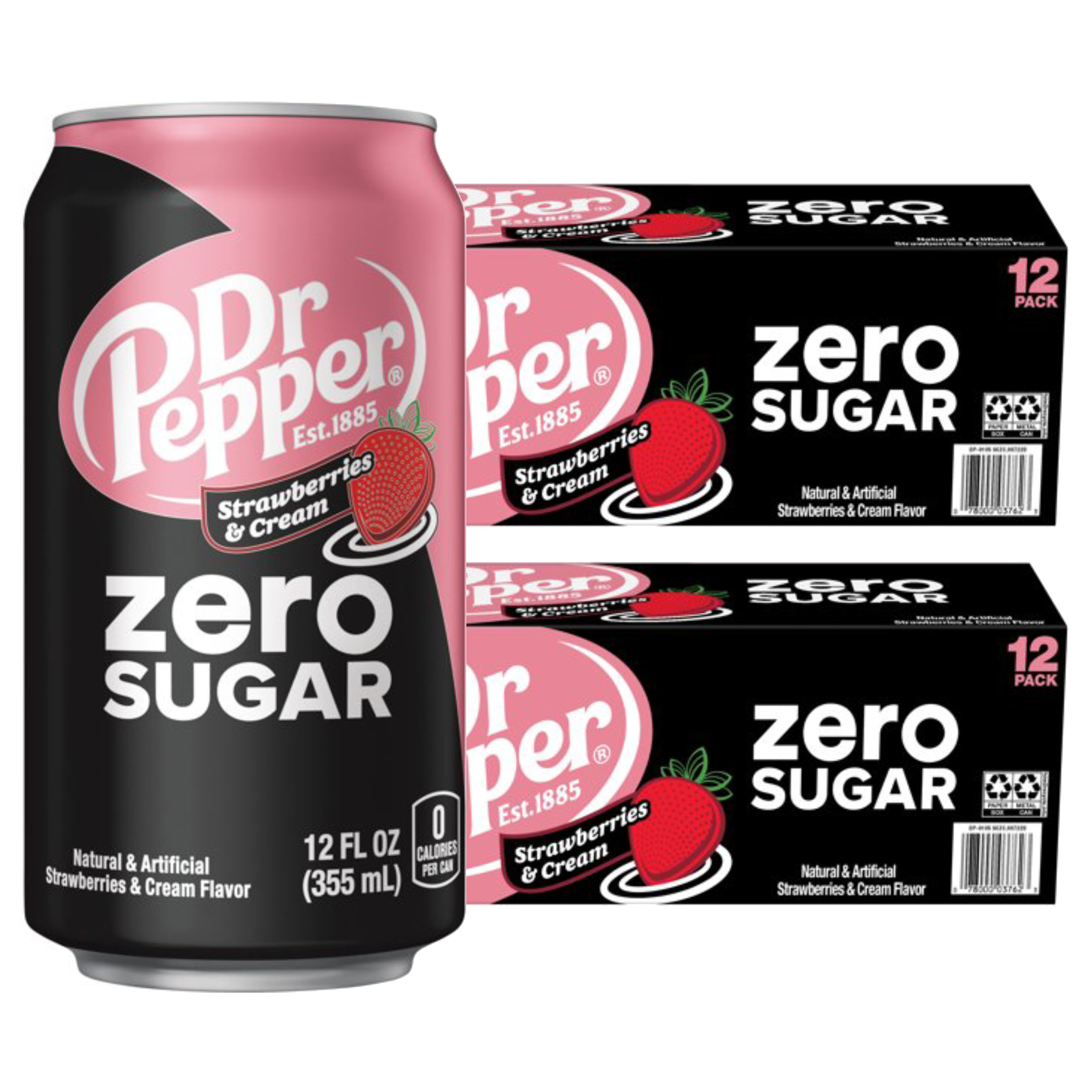 Dr Pepper Strawberries and Cream ZERO Soda, 12 Fl Oz, 24 cans