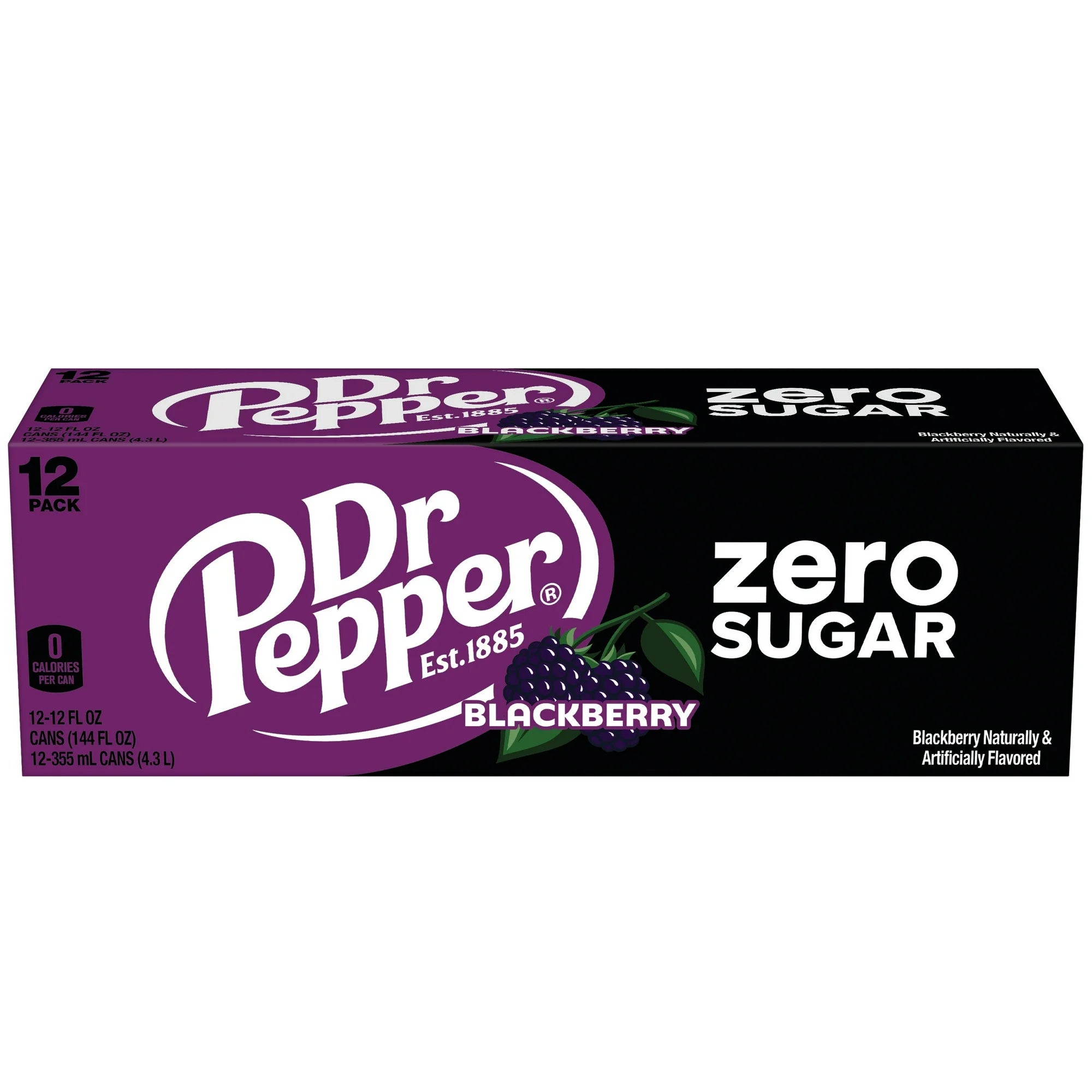 Dr Pepper Blackberry Zero Sugar Soda Pop, 12 fl oz, 12 Pack Cans