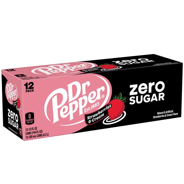 Dr Pepper Strawberries and Cream ZERO Soda, 12 Fl Oz, 24 cans