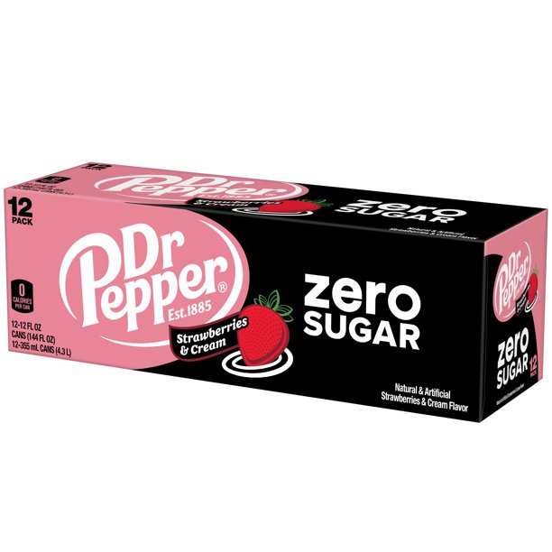 Dr Pepper Strawberries and Cream ZERO Soda, 12 Fl Oz, 24 cans