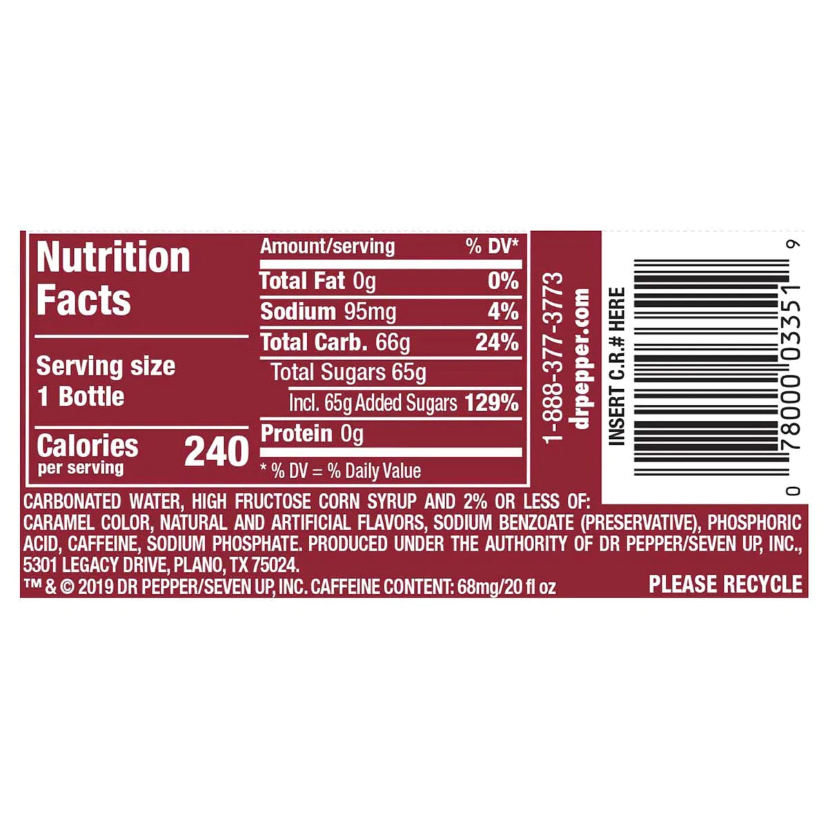Dr. Pepper Cream Soda, 20 Fl. Oz, 24 Pack