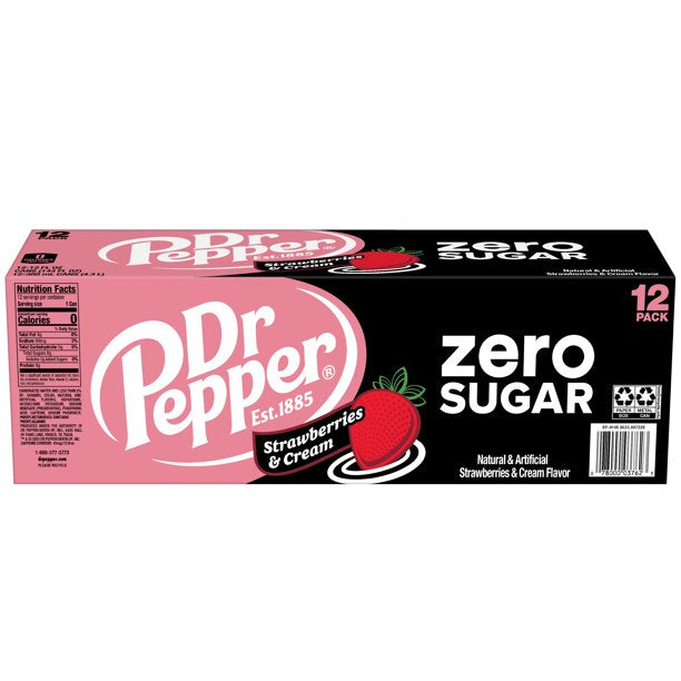Dr Pepper Strawberries and Cream ZERO Soda, 12 Fl Oz, 24 cans
