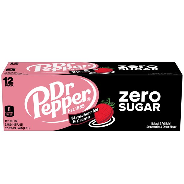 Dr Pepper Strawberries and Cream ZERO Soda, 12 Fl Oz, 24 cans