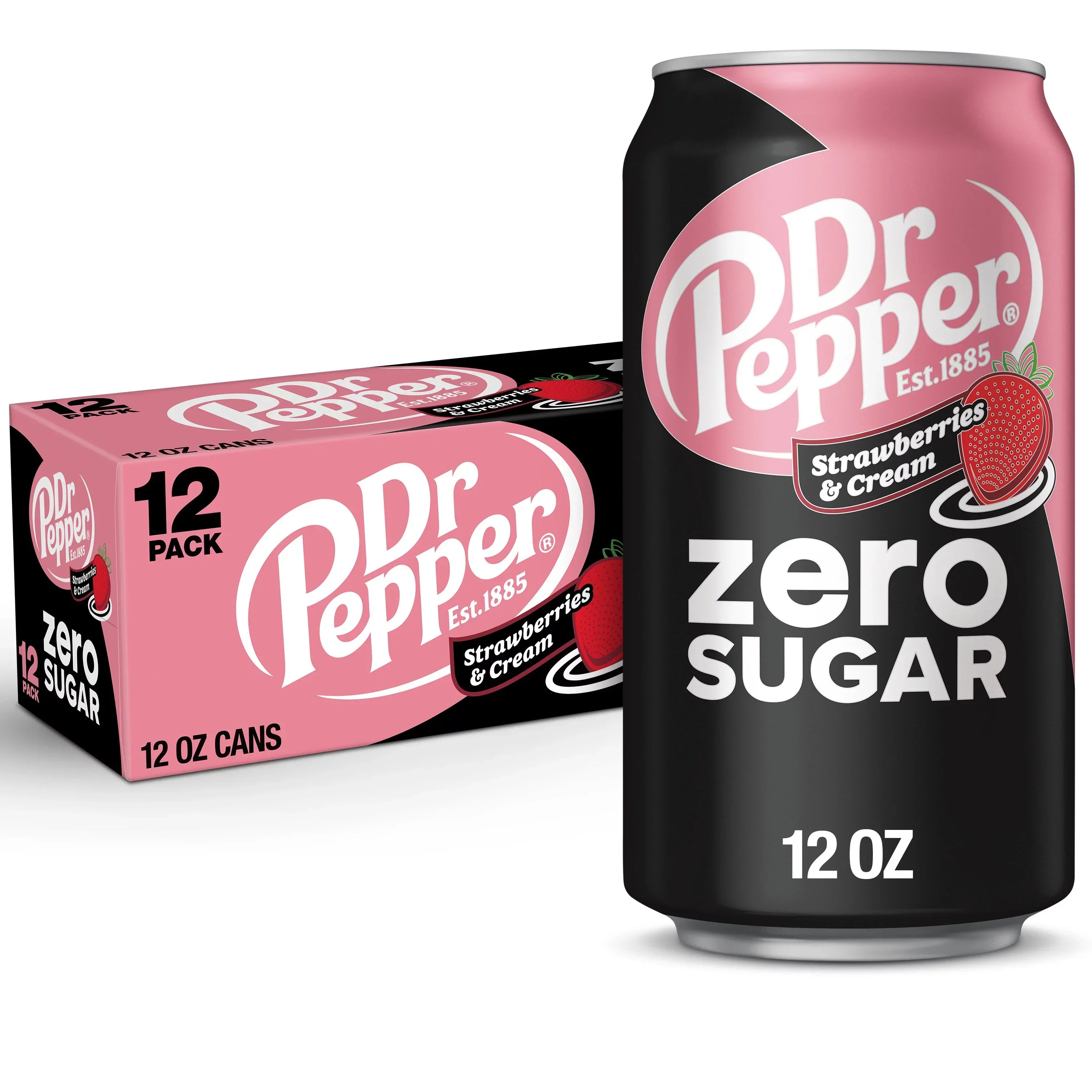 Dr Pepper Strawberries and Cream ZERO Soda Cans, 12 Fl Oz, Pack of 12