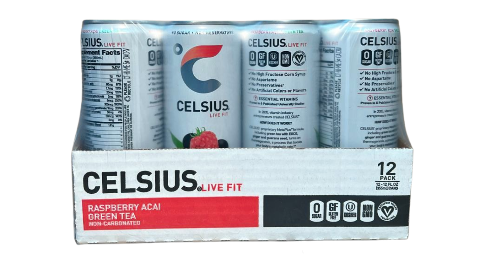 Celsius Sparkling - Raspberry Acai Green Tea (12 Fl. Oz / 12 Pack)