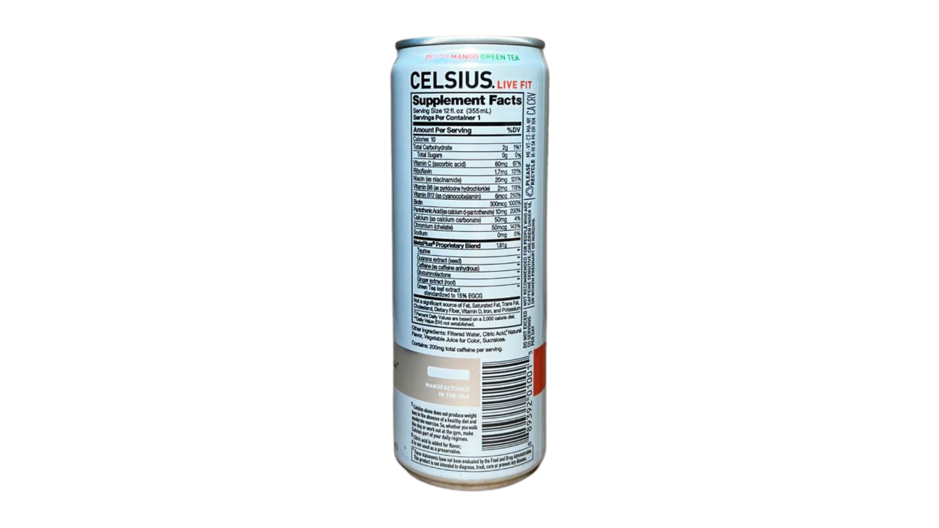 Celsius Sparkling - Peach Mango Green Tea (12 Fl. Oz / 12 Pack)