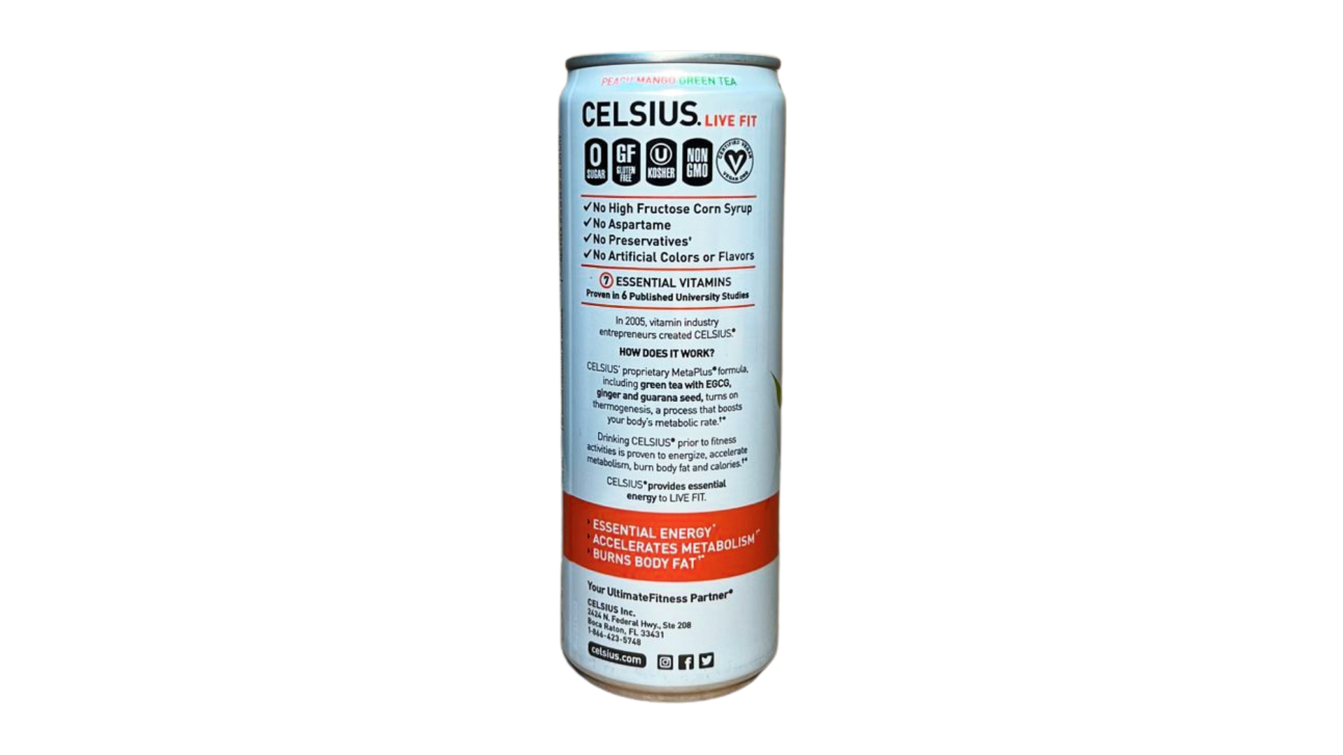 Celsius Sparkling - Peach Mango Green Tea (12 Fl. Oz / 12 Pack)