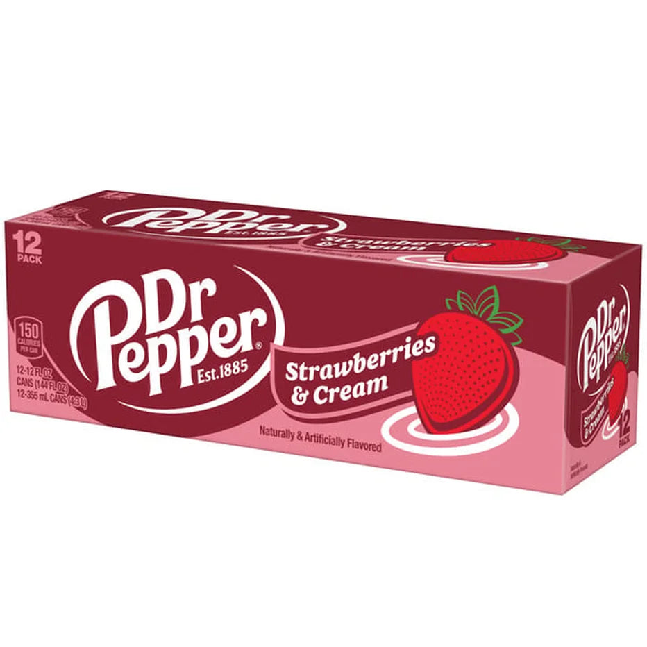 Dr Pepper Strawberries and Cream Soda, 12 Fl Oz, 24 Cans
