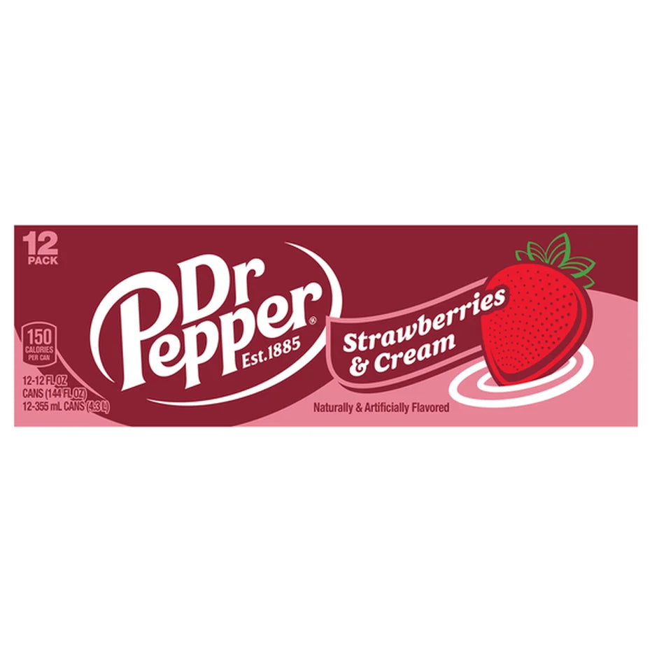 Dr Pepper Strawberries and Cream Soda, 12 Fl Oz, 24 Cans