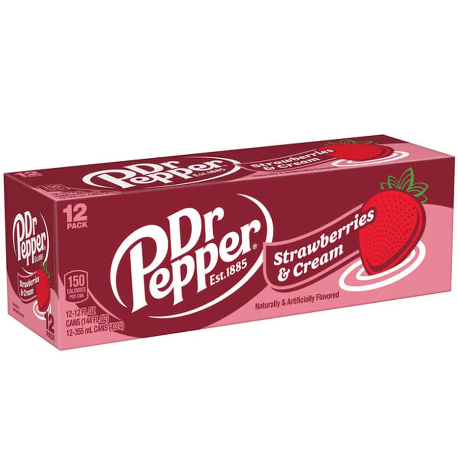 Dr Pepper Strawberries and Cream Soda, 12 Fl Oz, 24 Cans