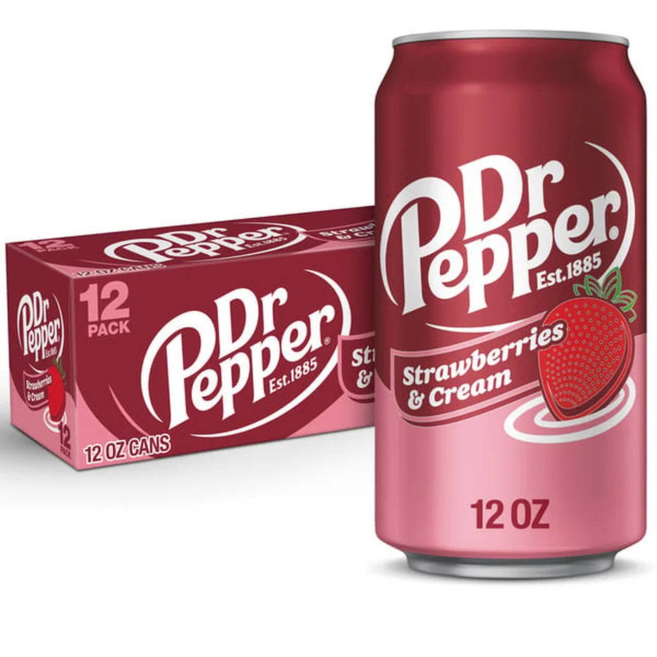 Dr Pepper Strawberries and Cream Soda Cans, 12 Fl Oz, Pack of 12