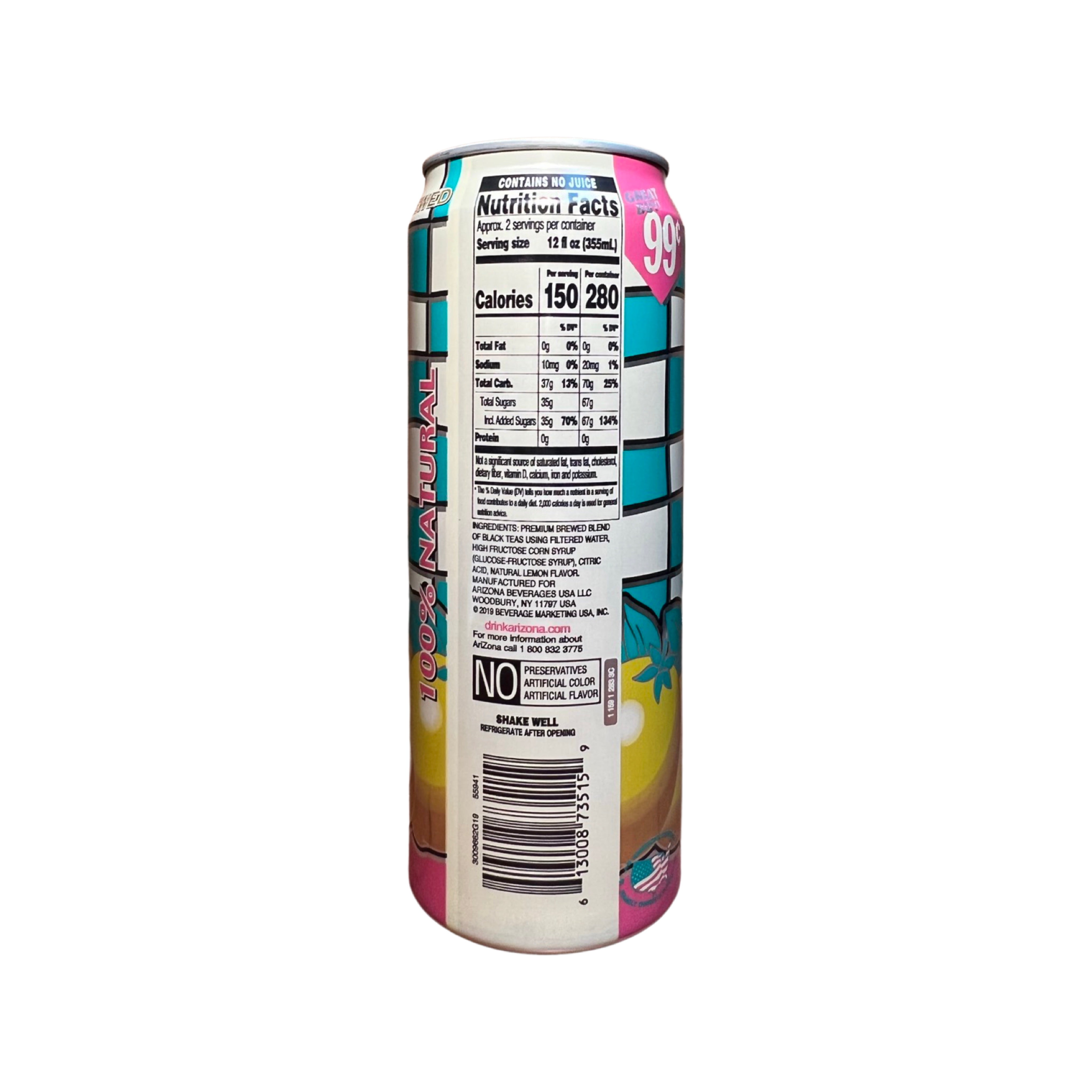 Arizona Iced Tea Lemon Juice Can (23 Fl Oz. / 24 Pack)