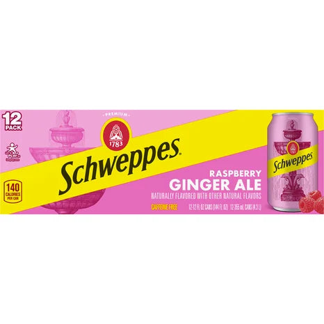 Schweppes Raspberry Ginger Ale Cans, 12 Fl Oz, 24 Pack