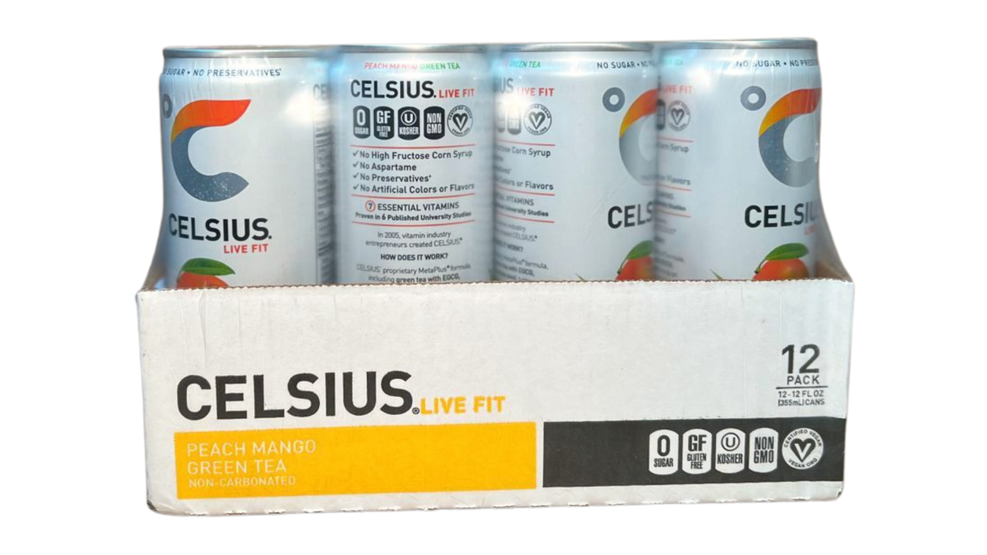 Celsius Green Tea Peach Mango Energy Drink - 12 fl oz Can